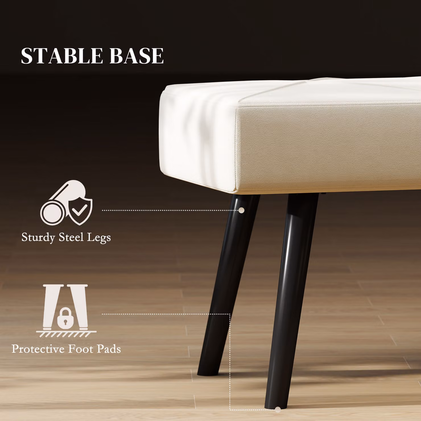HOMCOM Modern Velvet Upholstered Hallway and Bedroom Bench in Beige with Metal Legs, W: 120 cm, H: 45 cm, D: 40 cm – 3