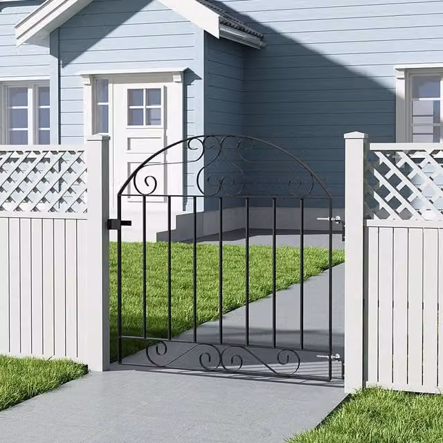 HomeScape Arched Design Garden Gate with Powder Coated Black Metal Frame