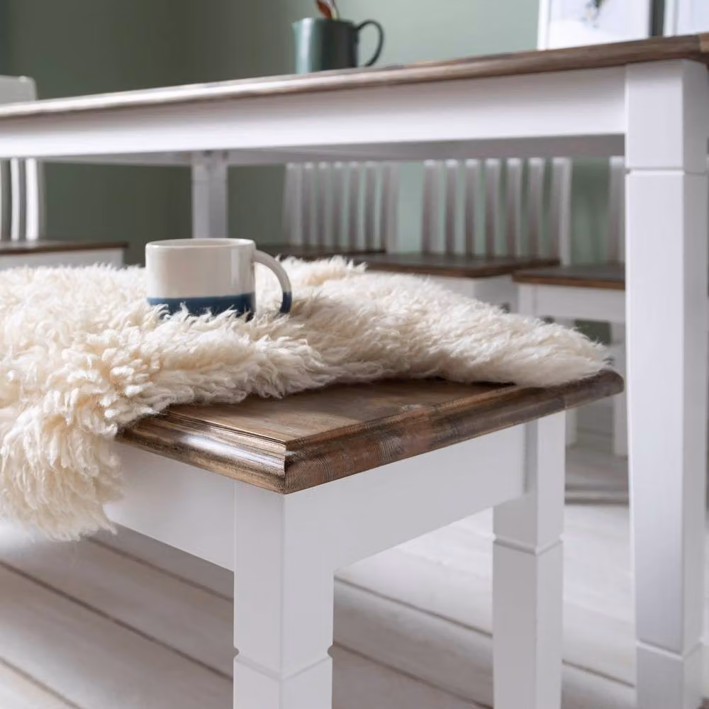 Nöa and Nani Canterbury 180cm Rustic Wood Hallway Bench and Shoe Rack in White and Dark Pine – 2