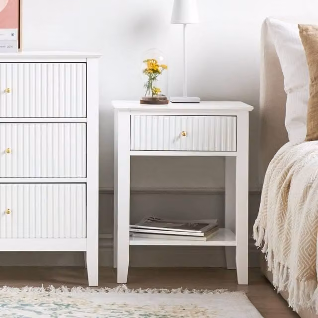 Wyld and Coco White Lacquered MDF Wall Mounted Minimalist Bedroom Shelf with Gold Details