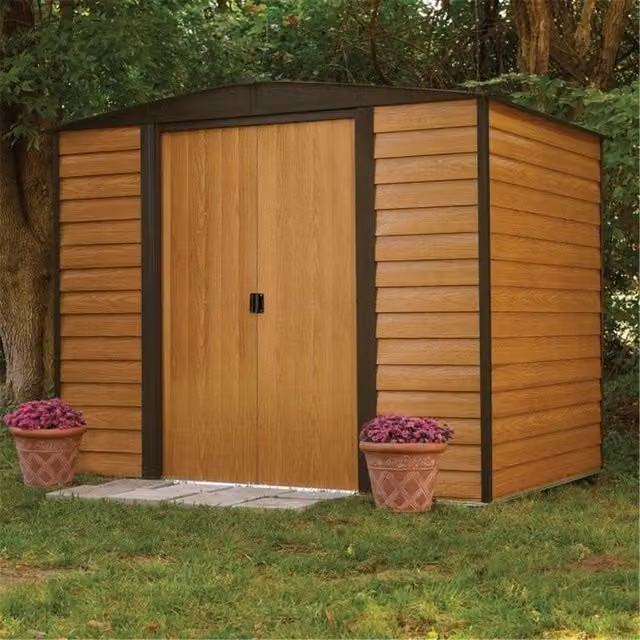 Cheshire Deluxe Woodvale Metal Shed in Natural Brown and Beige, W: 243.8 cm, H: 181.0 cm, D: 4.57 cm