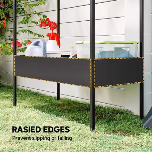Outsunny 2 Tier Metal Plant Stand with Hook, Black, W/D/H: 70 x 35 x 150 cm – 4