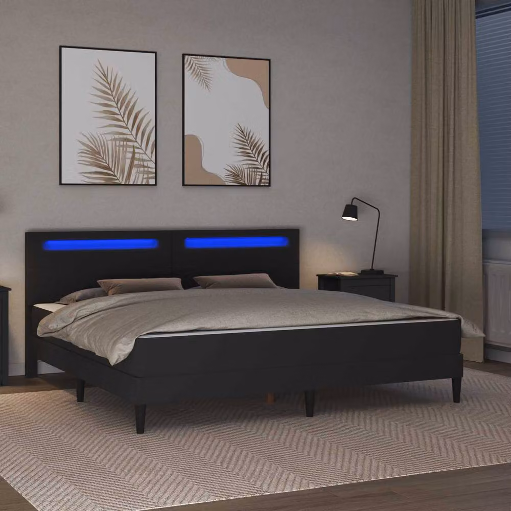 Berkfield Home Upholstered Faux Leather Bed Frame with LED Under-Bed Lighting, Black, W/D/H: 180 x 200 cm – 4