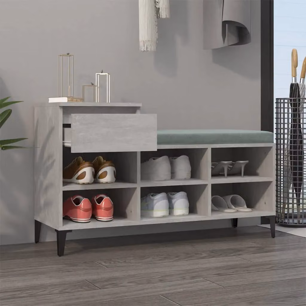 Berkfield Home Modern Shoe Cabinet in Concrete Grey with Integrated Seat, W/D/H: 102 x 36 x 60 cm – 2