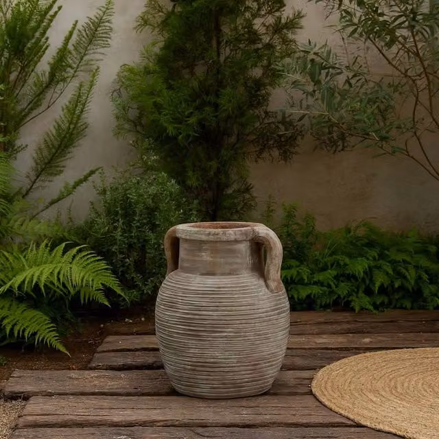Wyld Haus Meadowhaze Stoneware Amphora Vase in Soft Brown with Handles