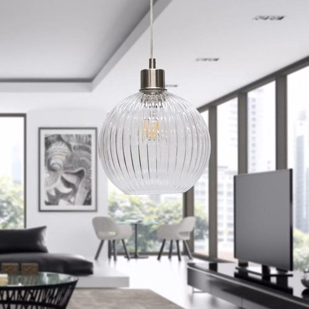 First Choice Lighting Betchley Transparent Ribbed Glass Sphere Pendant with Silver Metal Fitting – 3