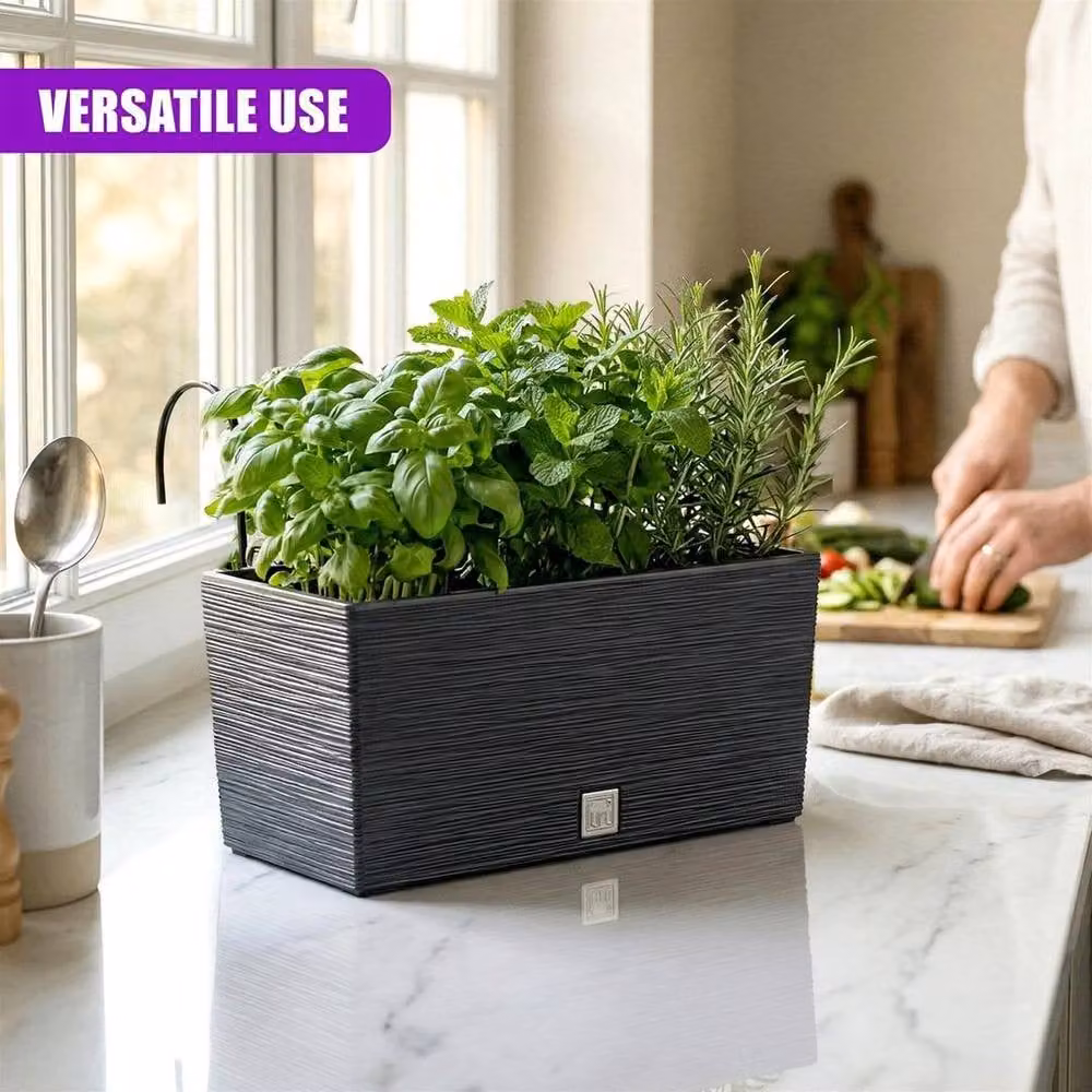 SPETLEK Grey Rectangular Hanging Basket Balcony Planter for Railings W/D/H: 37.5 x 19.5 x 16.5 cm – 3