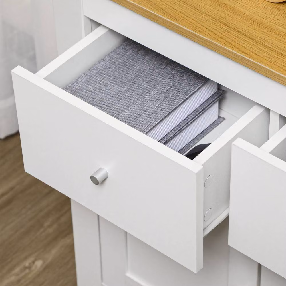 Wyld Haus Dielro White Sideboard with Natural Wood Effect Top, 2 Drawers and Double Doors – 5