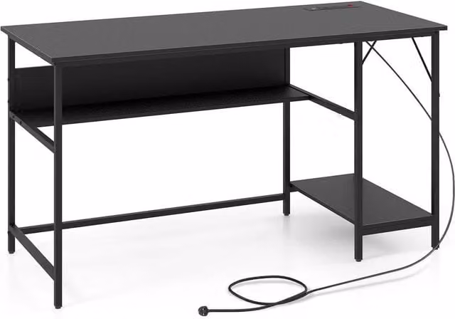 Havendro Modern Computer Workstation and Writing Study Desk with Storage Shelf in Black