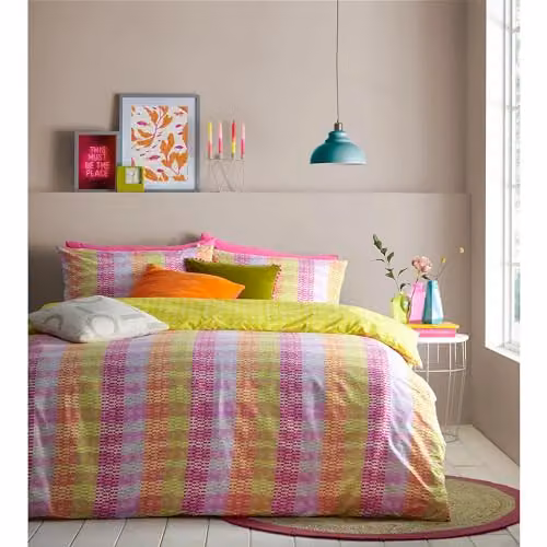 Riva Home Furn Neola Reversible Graphic Duvet Cover and Pillowcase Set, Multicolour and Green, W/D/H: 200 x 220 cm and 140 x 200 cm