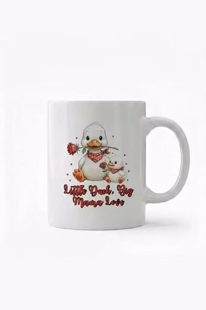 Dyzi Duck Mum and Baby Ceramic Mother's Day Mug, White, 325 ml