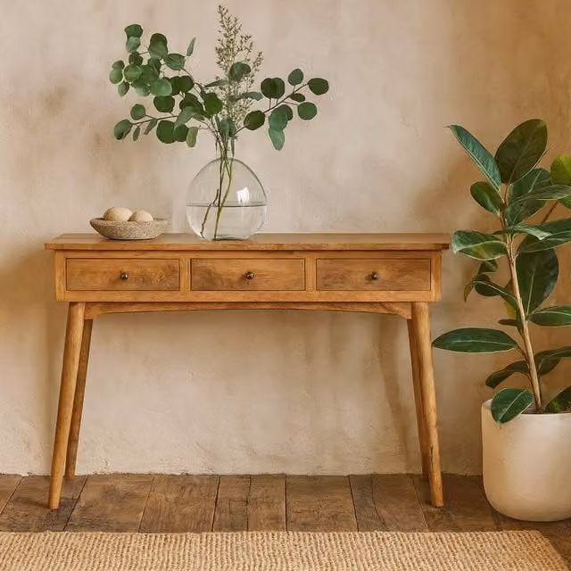 Wyld Haus Pizzo Large Mango Wood 3 Drawer Console Table in Brown, W/D/H: 120 x 40 x 78 cm