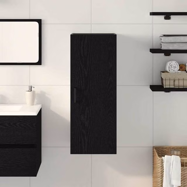 Berkfield Home Wall Mounted Cabinet in Black Oak, W/D/H: 34.5 x 34 x 90 cm