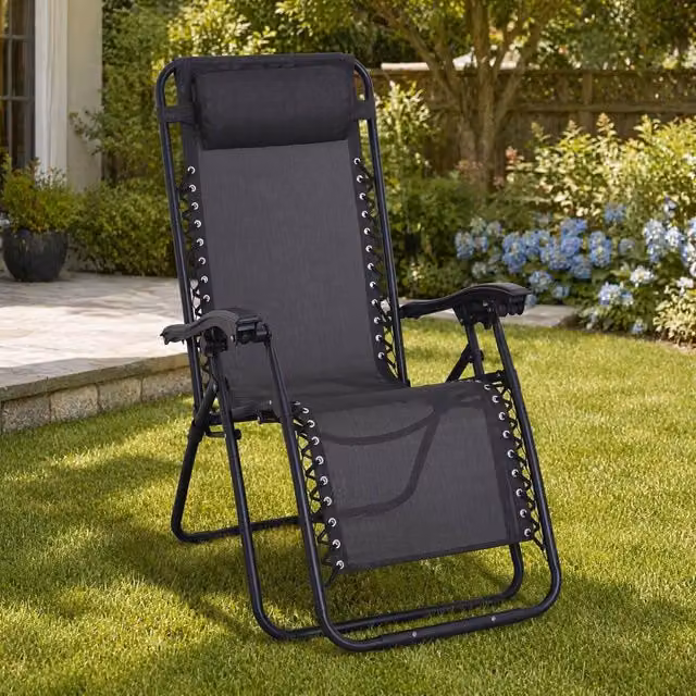 STILVORA Black Folding Zero Gravity Recliner Chair with Adjustable Headrest and Armrests