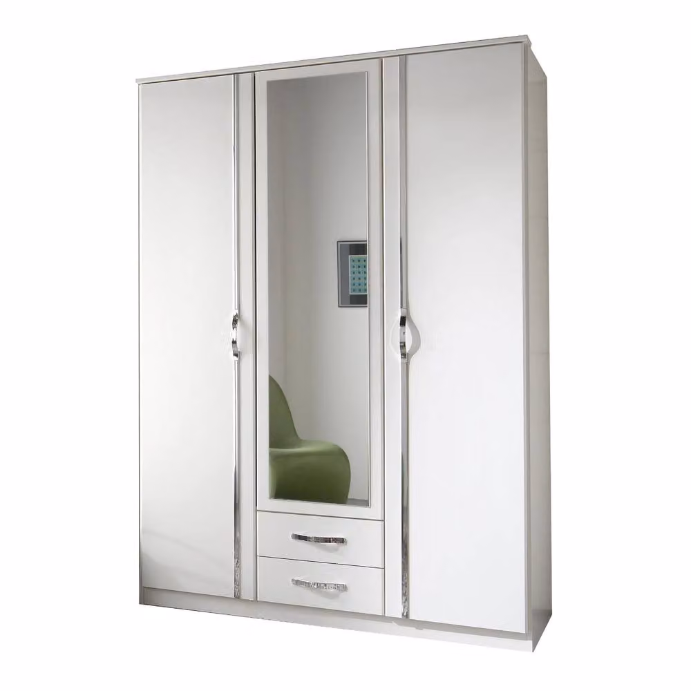 KDMD Duo 3 Door White Modern Wardrobe with Mirrors and 2 Integrated Drawers – 2