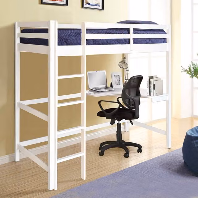 Comfy Living White Solid Wood High Sleeper Bed with Corner Desk for Children, 90 x 190 cm