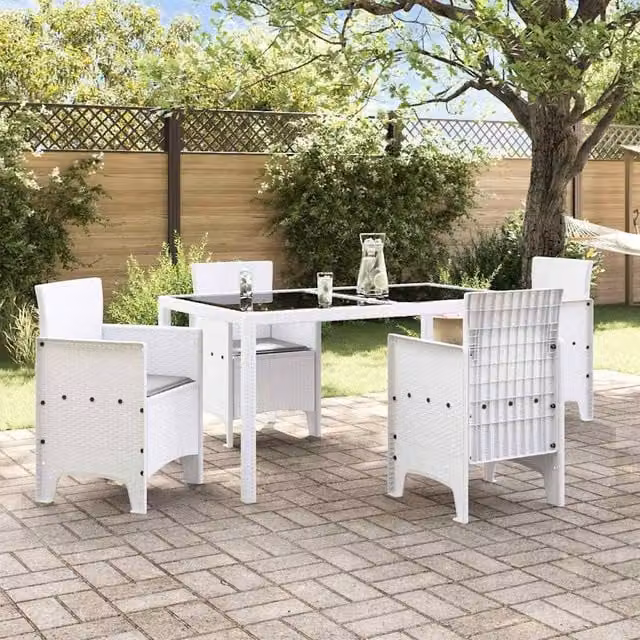Berkfield Home White Rattan Garden Chair Set of 4