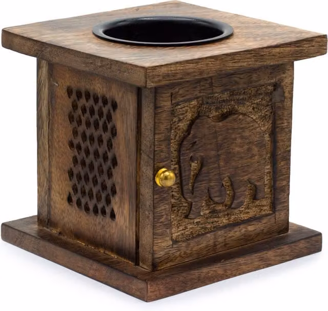 KDMD Large Mango Wood Elephant Tealight Box Burner in Brown – 1