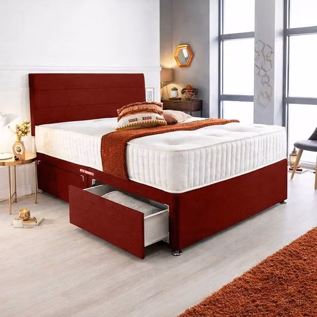 Paradise Beds Ltd Orthopaedic Hybrid Divan Bed Set with Memory Foam Spring Mattress and Drawers, Red, W/D/H: 200 x 200 cm