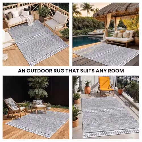 Livabliss Prague Boho Indoor Outdoor Rug, Black and White, W: 200 cm, D: 275 cm – 4