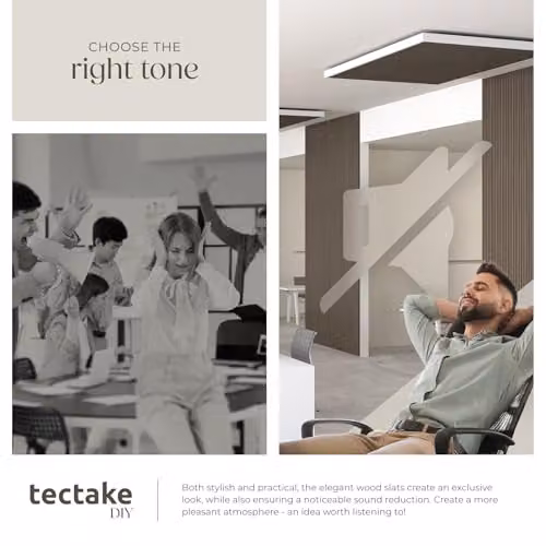 tectake Set of 4 Acoustic Wall Panels with Real Wood Veneer and MDF, Grey, W: 120 cm, D: 60 cm, H: 2.1 cm – 5