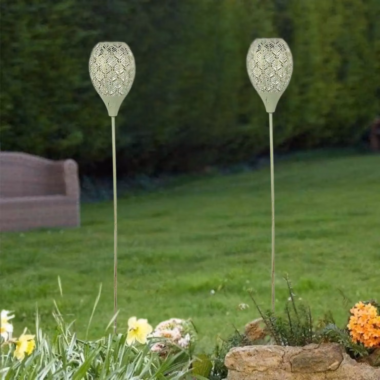 Marco Paul 2-Pack Solar LED Stake Lights in Green, Height: 90 cm – 5