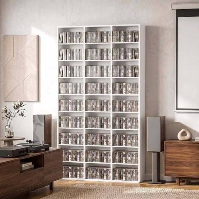 EONLION White Modern MDF DVD and Blu-ray Media Storage Unit with Back Panel, Width: 100 cm – 1