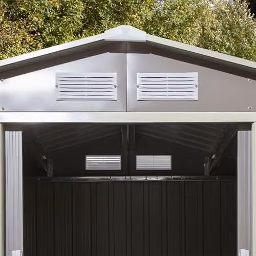 Rowlinson Trentvale 6x4 Metal Apex Shed in Light Grey with Foundation Kit and Double Doors – 4