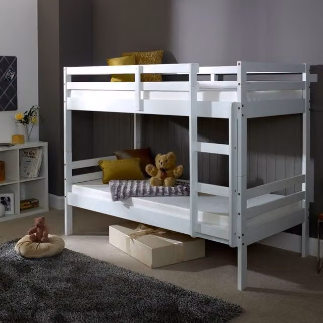 Rest Relax Devon White Solid Wood Two-Level Bunk Bed for Children, W/D/H: 90 x 190 cm