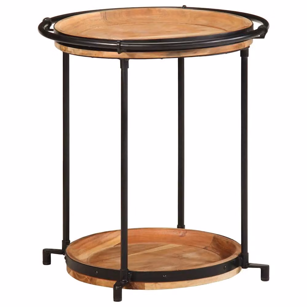 Berkfield Home Round Acacia Wood Side Table in Brown and Black, W: 55 cm, D: 60 cm – 2