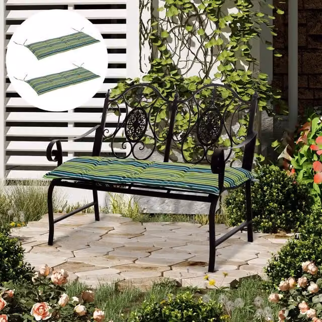 Outsunny Rattan Seating Ensemble with Green Striped Polyester Cushions, Set of 2