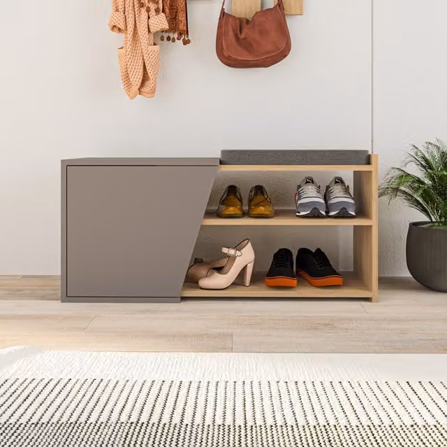 Decortie Fiona Modern Shoe Bench in Mocha Grey and Brown