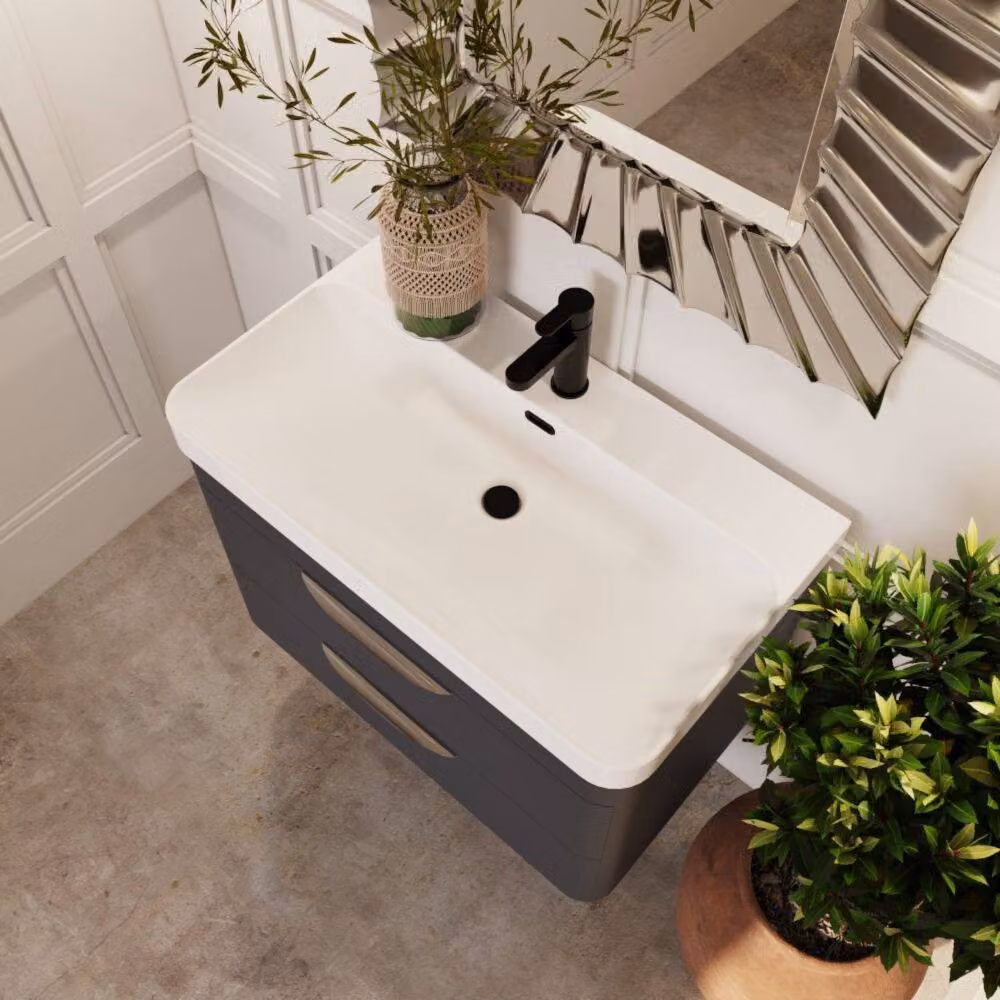 Balterley Wave 800mm Wall Hung 2 Drawer Unit and Thin-Edge Ceramic Basin in Matt Dark Grey – 3