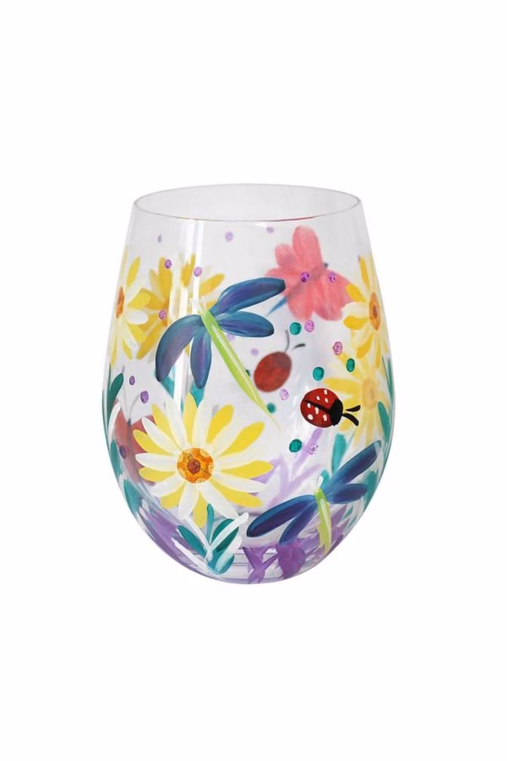 KDMD Cottage Garden Multicolour Hand Painted Floral Stemless Glass Tumbler – 2