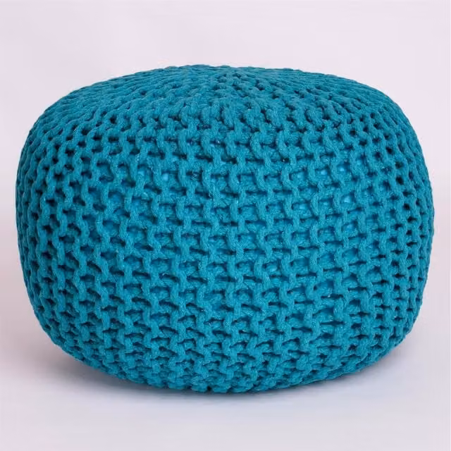 Roseley Knitted Round Pouffe in Petrol Teal