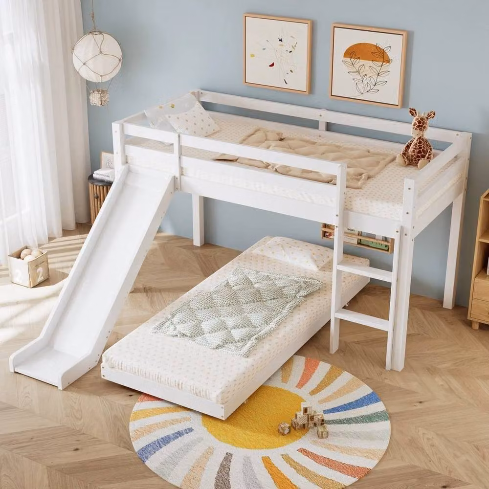 FORGEVIO White Lacquered Solid Pine Wood Single Bunk Bed for Children, W/D/H: 90 x 190 cm – 2