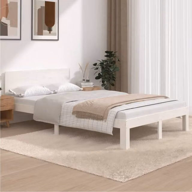 Berkfield Home Small Double Bed Frame in White Solid Pine Wood, W/D/H: 120 x 200 cm – 1