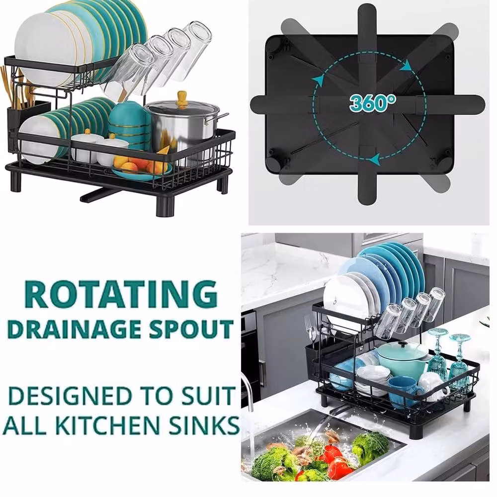 PAWNORA 2 Tier Black Dish Drainer Rack – 3