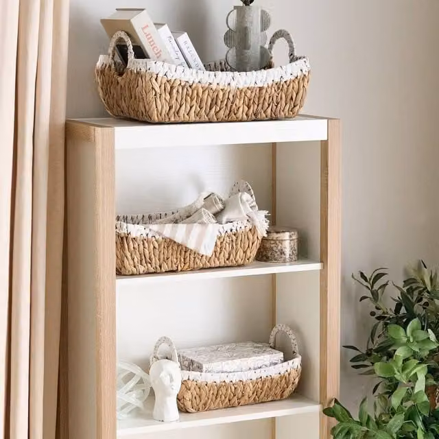 Wyld and Coco Handmade Water Hyacinth Basket Set of 3 with Metal Frame in Beige and Sand – 1