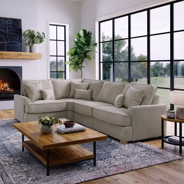 The Great Sofa Company Ophelia Left Hand Facing Chenille Corner Sofa in Stone, 3 Seater – 1