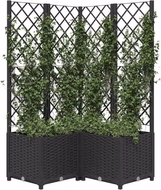 Berkfield Home Garden Planter with Trellis in Black, W/D/H: 80 x 80 x 136 cm