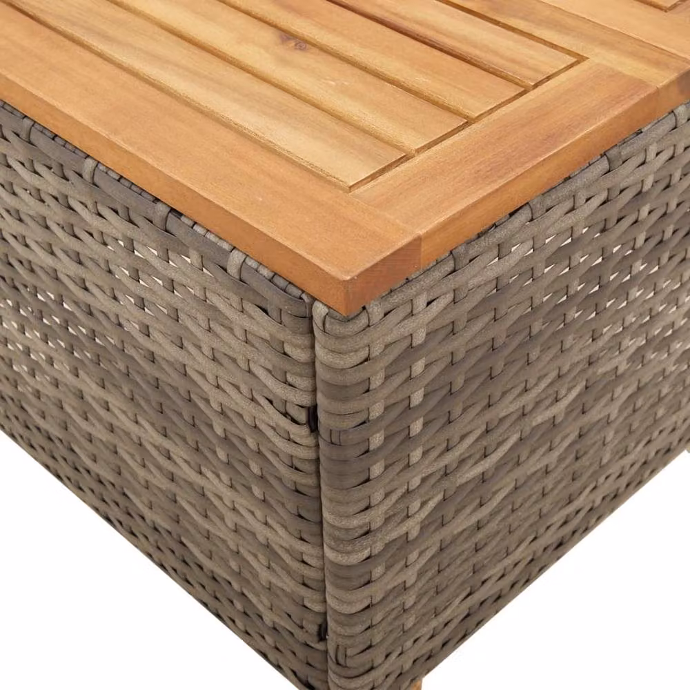 Berkfield Home Grey Poly Rattan Square Garden Table with Acacia Wood W/D/H: 45 x 45 x 37 cm – 3