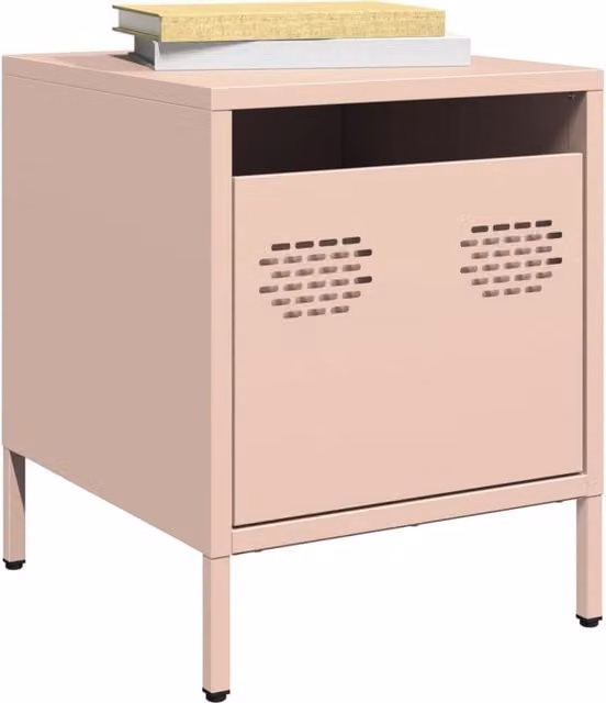 Berkfield Home Set of 2 Pink Metal Bedside Cabinets, W/D/H: 35 x 39 x 43.5 cm