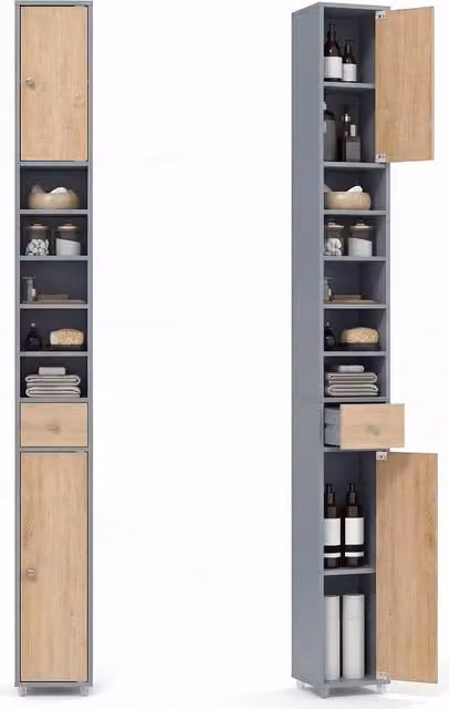 Hinsinc Slim Tall Freestanding Bathroom Storage Floor Cabinet in Grey – 1