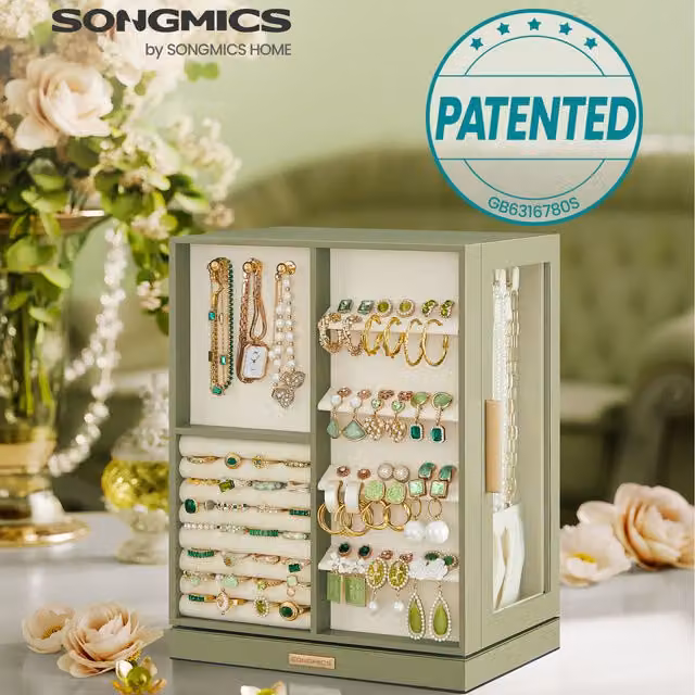 SONGMICS 5-Tier 360 Rotating Jewellery Box Organiser in Blue and Green