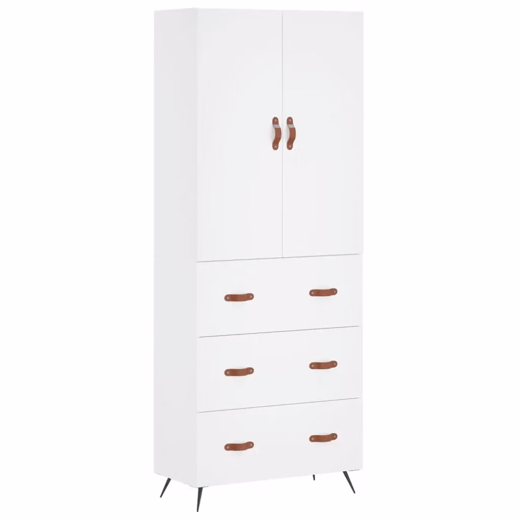 Berkfield Home White Highboard with Hinged Doors and Internal Shelves, W/D/H: 69.5 x 34 x 180 cm – 2