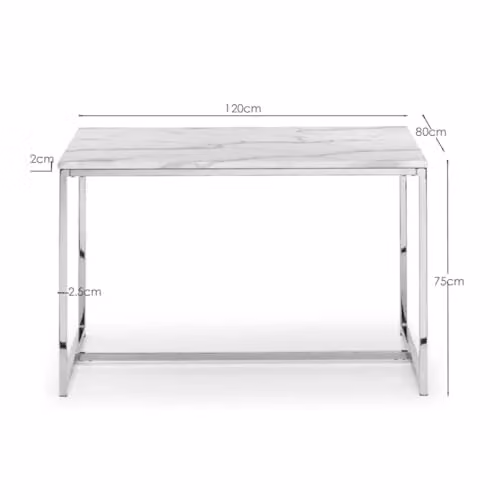 Julian Bowen Scala Rectangular Dining Table in White Marble Effect and Silver – 2