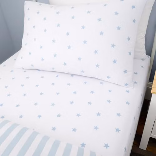 Bianca Mini Star & Stripes Blue and White Cotton Double Fitted Sheet W/D/H: 140 x 200 cm