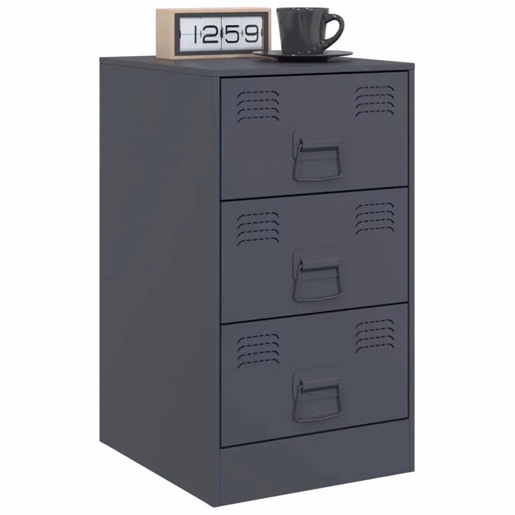 Berkfield Home Set of 2 Anthracite and Black Steel Bedside Cabinets, W/D/H: 34.5 x 39 x 62 cm – 3