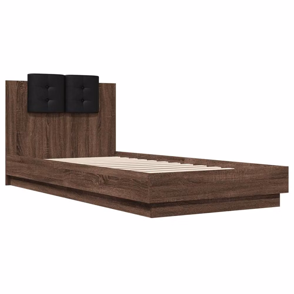 Berkfield Home Modern Bed Frame with LED Under-Bed Lighting and USB Charging Port in Brown Oak, W: 100 cm, L: 200 cm – 3